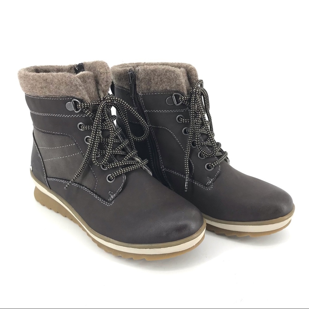 Eddie Marc Dark Brown Leather Fleece Lined Outdoor Winter Boots Size 6